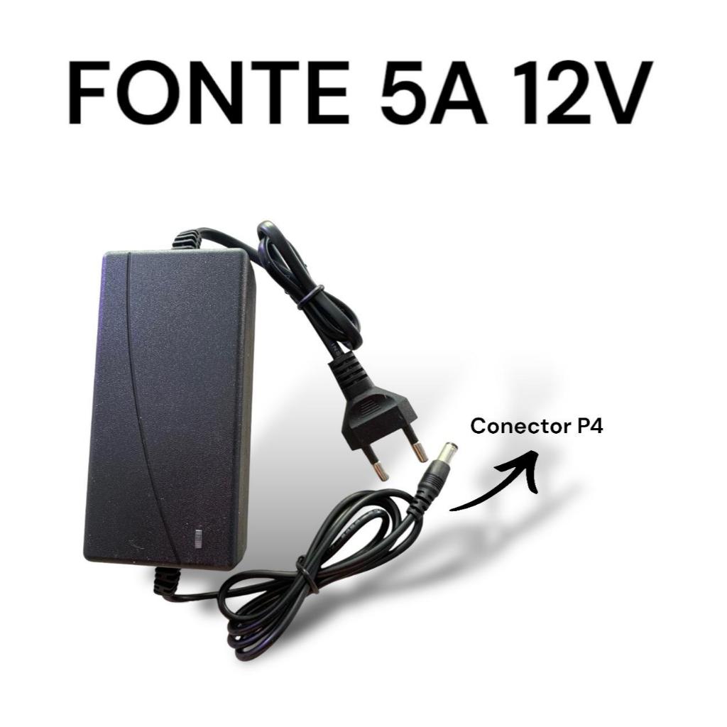 Fonte 12v 5a Bivolt- Preta 5 Amperes - Plug P4