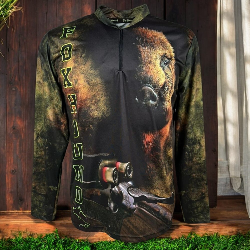 Camiseta Masculina Fox Hound Camuflada Com Zíper Manga Longa  UV50+ Para Pescador Ref.35770