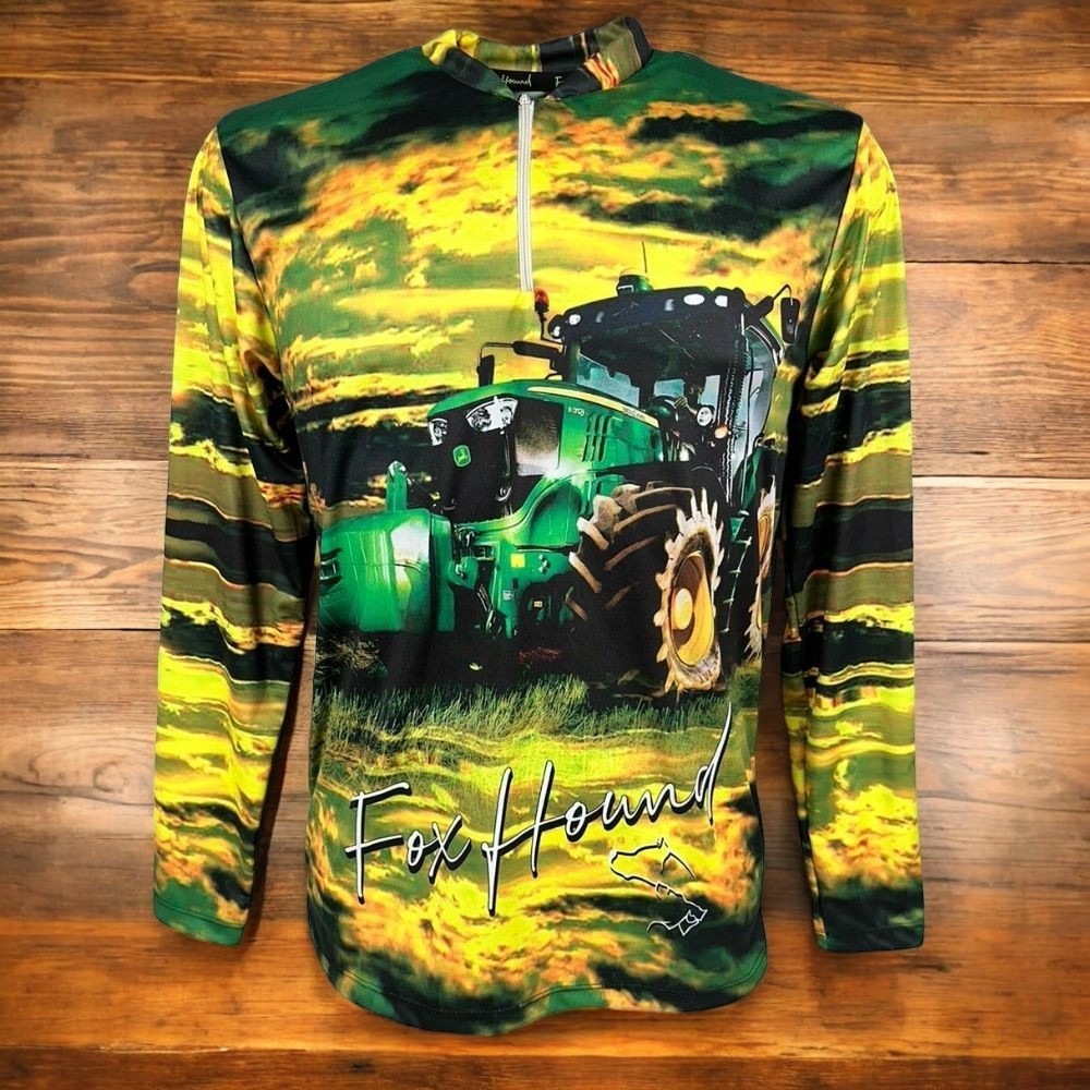 Camiseta Masculina Fox Hound  Agro BR Com Zíper Manga Longa Com Estampa de Trator UV50+ Ref.35770