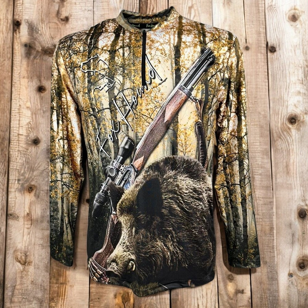 Camiseta Masculina Fox Hound  Com Zíper Manga Longa UV50+ Ideal Para Caça e Pesca Ref.35770
