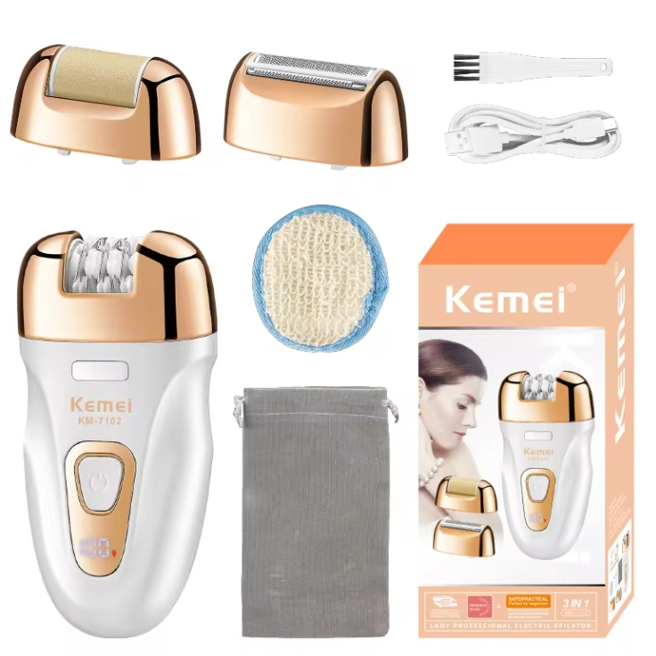 KEMEI km -7102 3 Em 1 Mulheres Corpo Depilação Usb Recarregável Barbeador Elétrico  Sem Fio Mulheres em Oferta na Shopee