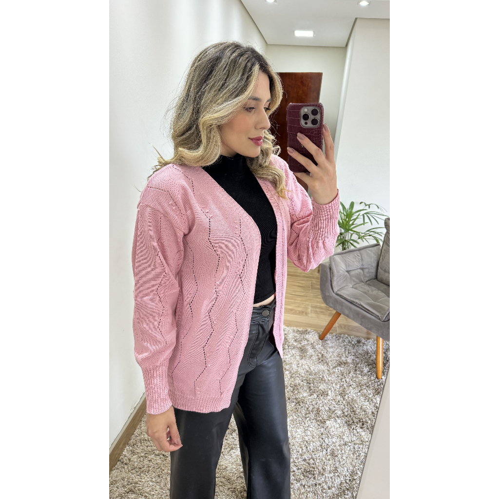 Casaco Tricô Blusa Tricô Feminina Cardigan Casaquinho inverno aberto manga longa