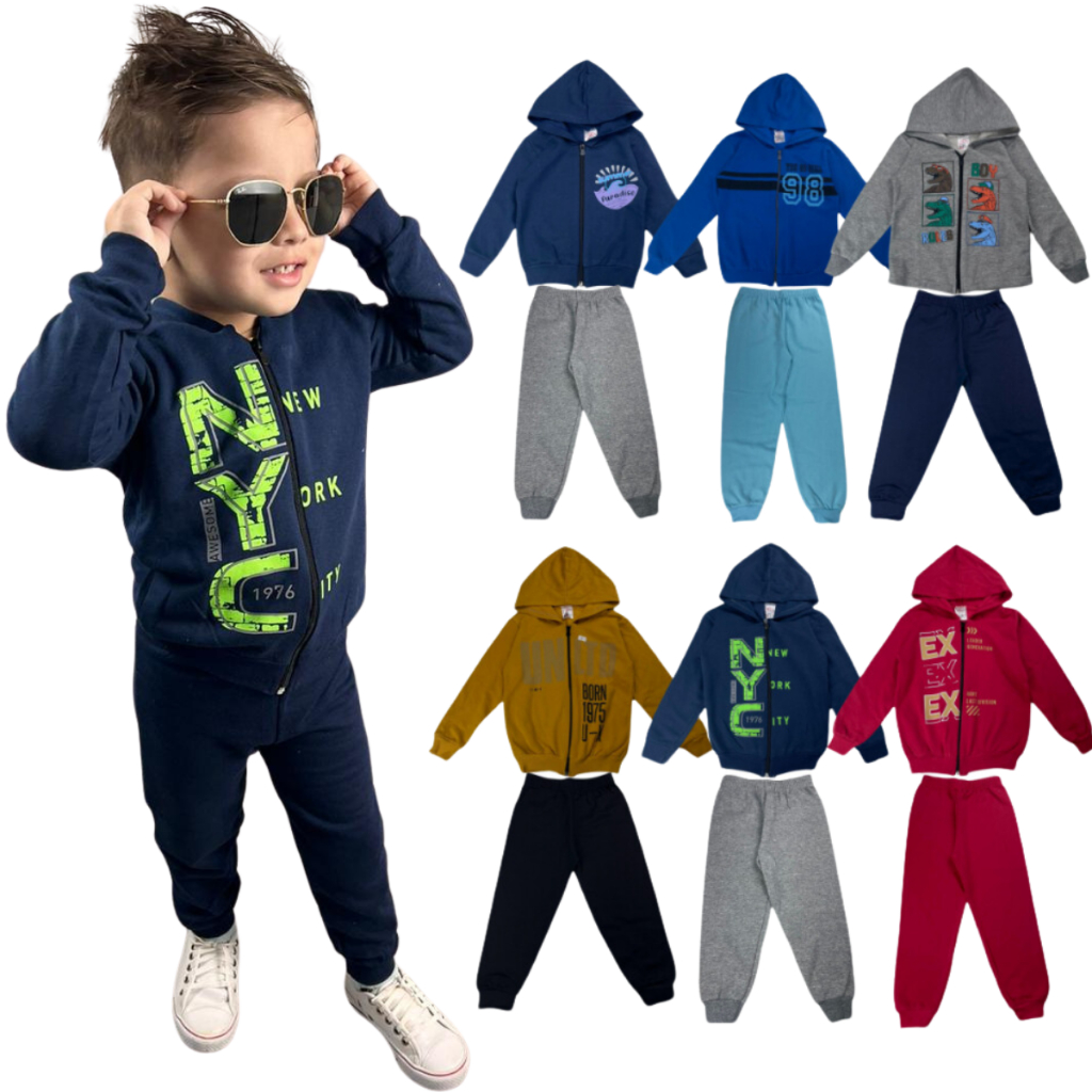 Kit Conjunto Jaqueta Infantil  Menino , 5 Jaquetas + 5 Calças  ( 5 Conjuntos ) Liquida Inverno