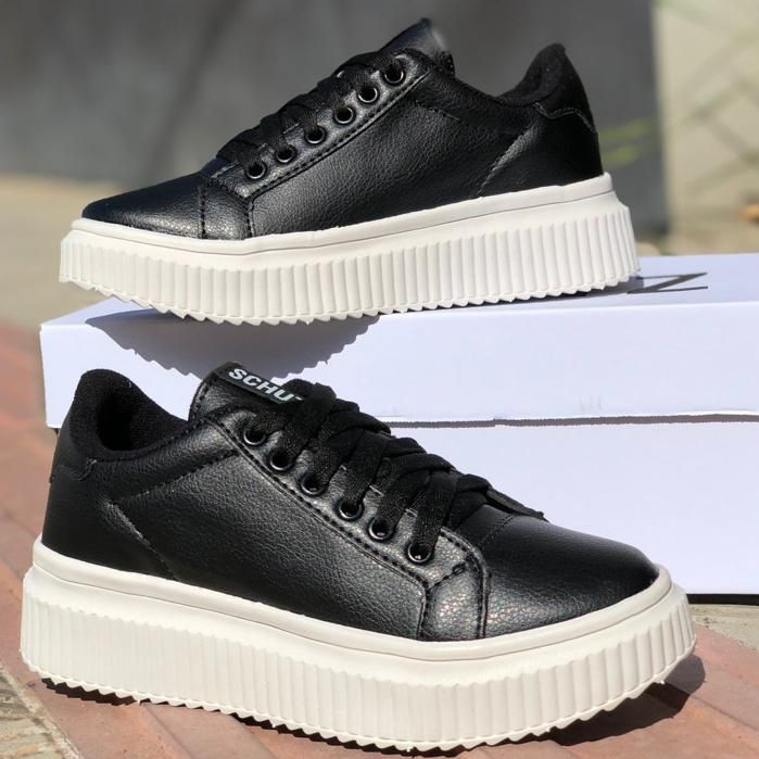 Tênis Feminino Plataforma Casual Preto e Branco