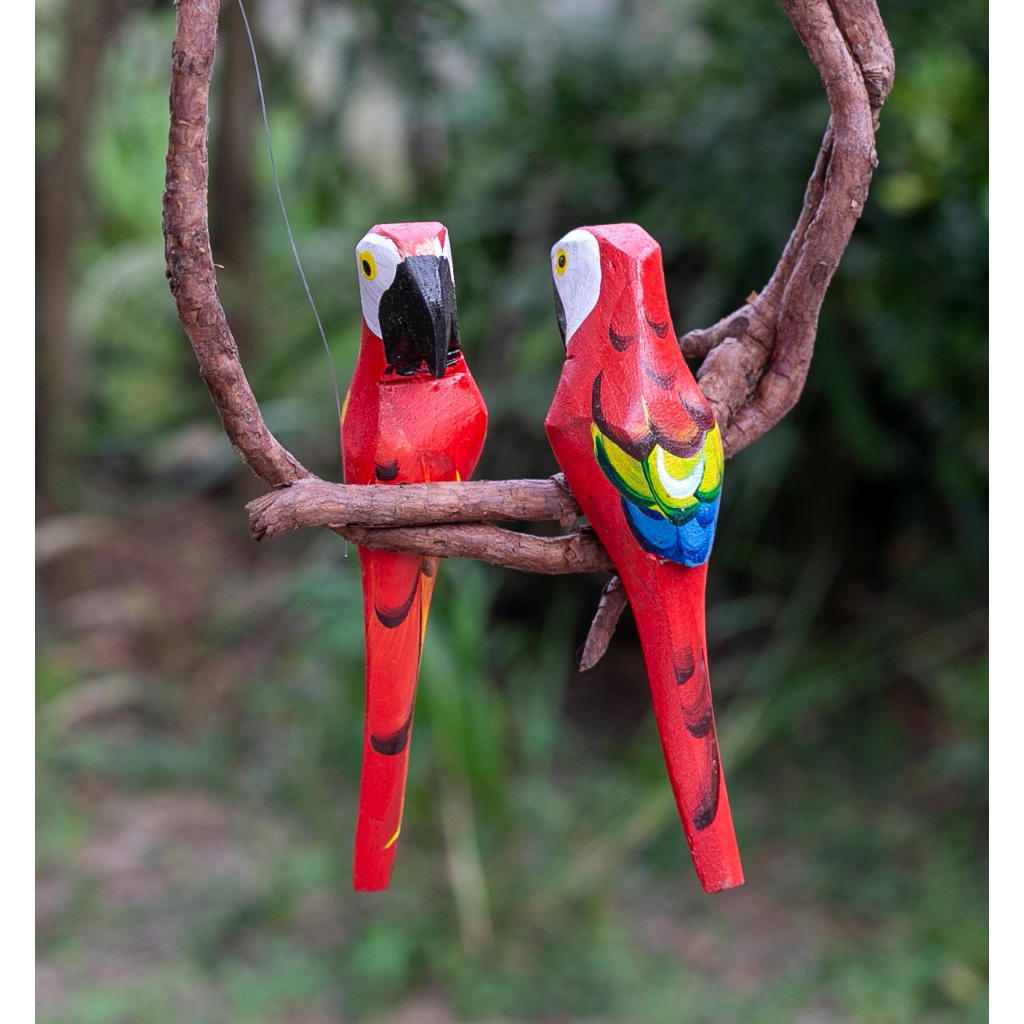 Casal de Arara MINI  em Madeira No Cipó Artesanal Rústico para Jardim e Varanda em Oferta na Shopee