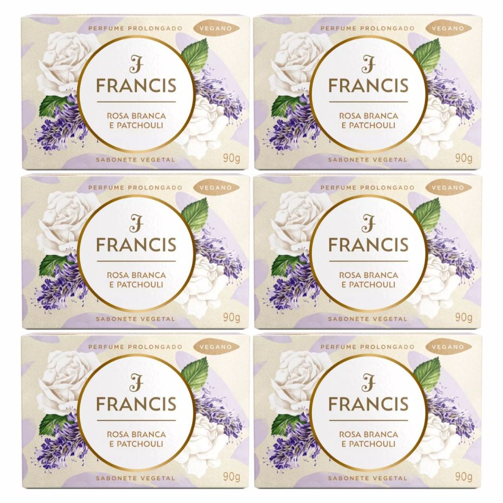 Kit 6 Sabonetes Francis Rosa Branca e Patchouli 90g