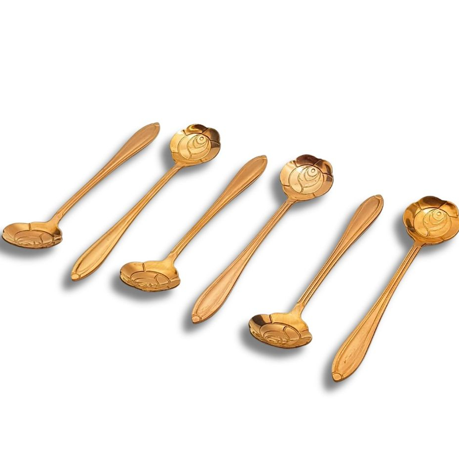 Jogo de Colher para Chá Modelo Rosa Aço Inox Rose Gold Resistentes Importado Mesa Posta 6 Unidades