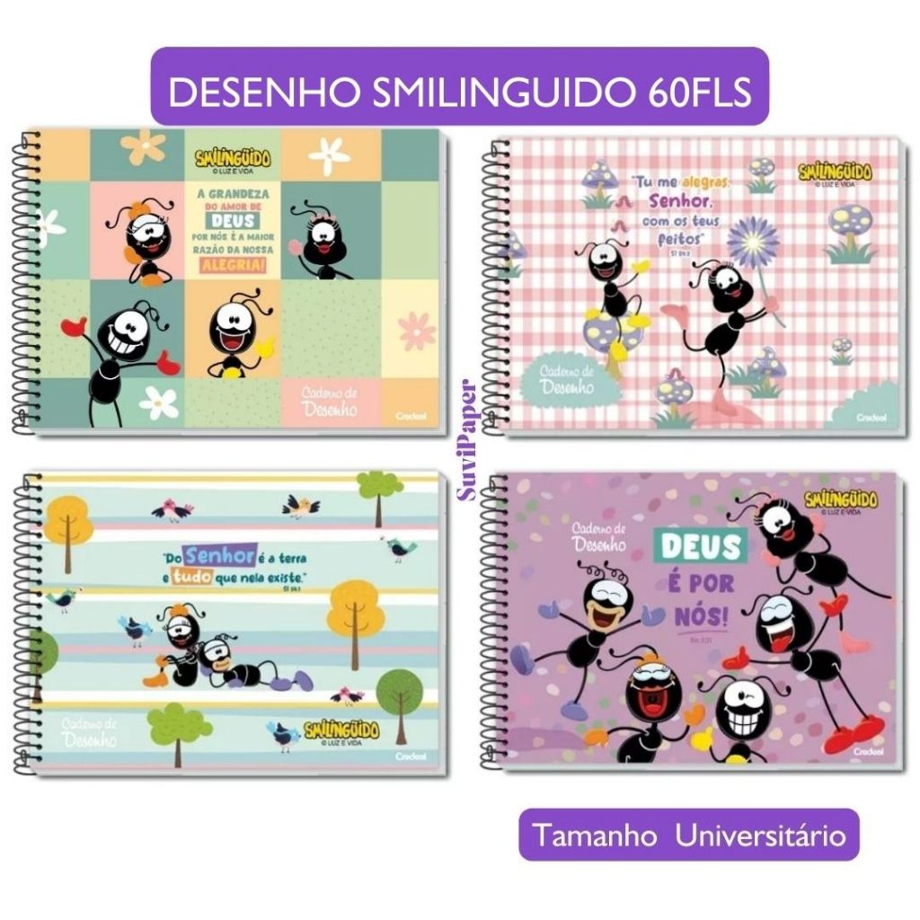 Caderno Cartografia e Desenho Smilinguido Credeal 27,5x20cm - 60 folhas - Estampa Kawaii