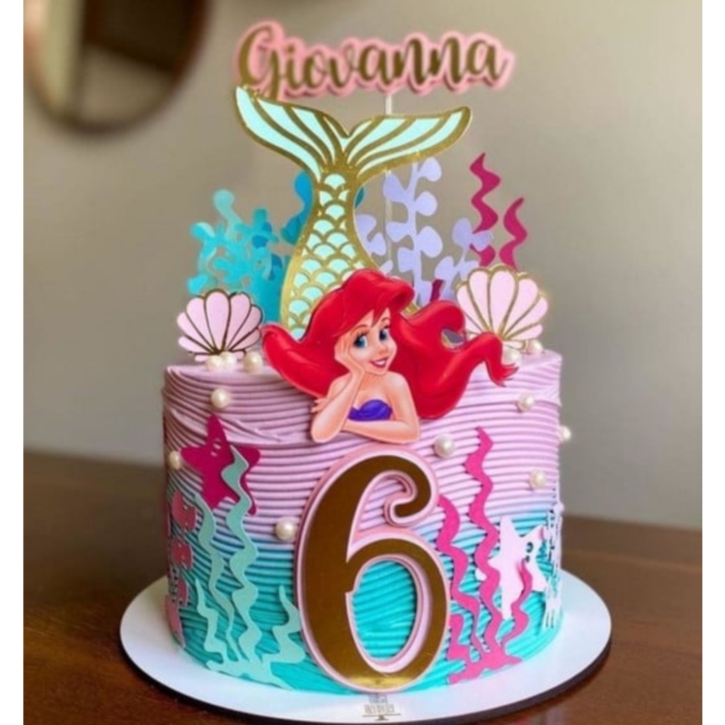 Topo de bolo Ariel a Pequena Sereia 4 - 3d em Oferta na Shopee
