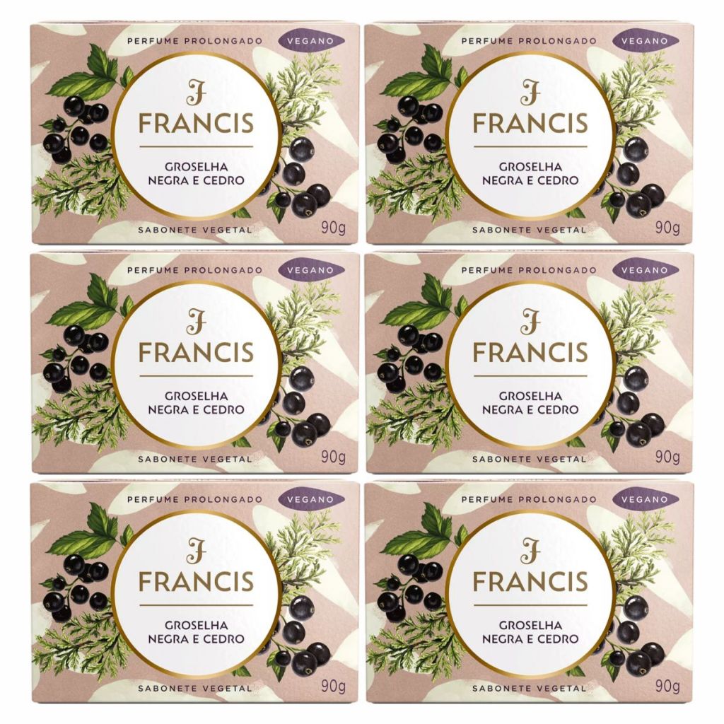Kit 6 Sabonetes Francis Groselha Negra e Cedro 90g em Oferta na Shopee