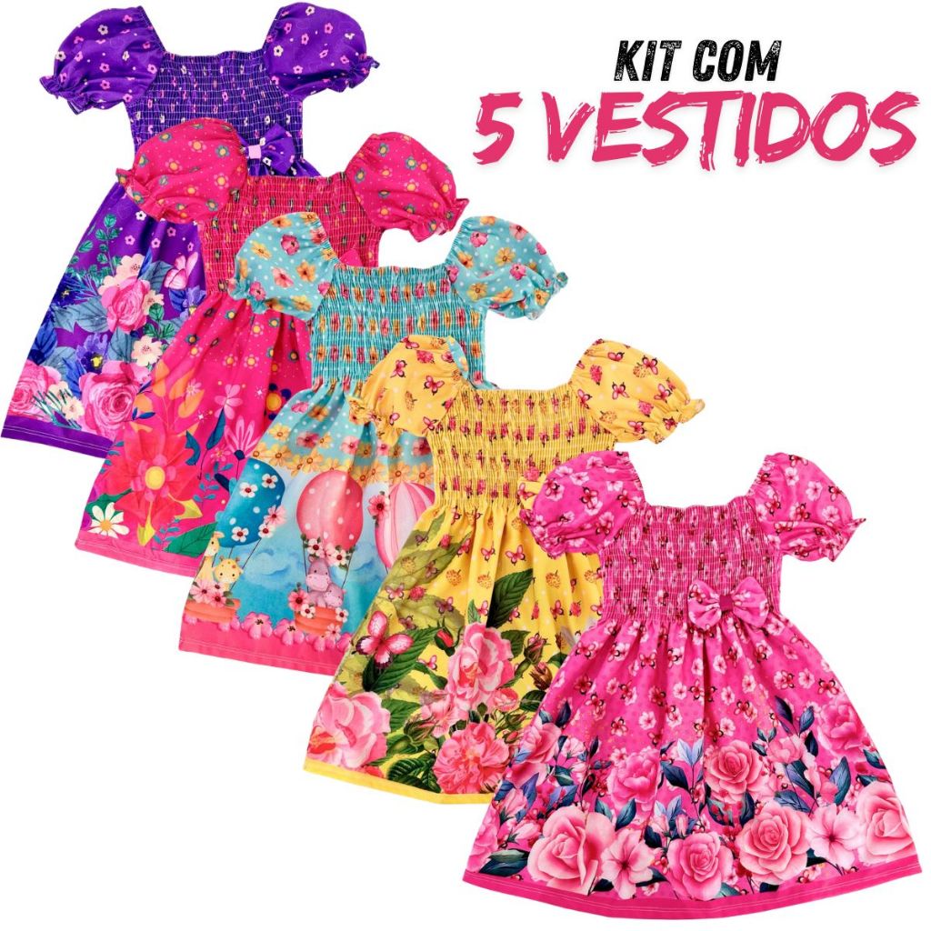 Kit 5 Vestido Ciganinha Menina Infantil Casual
