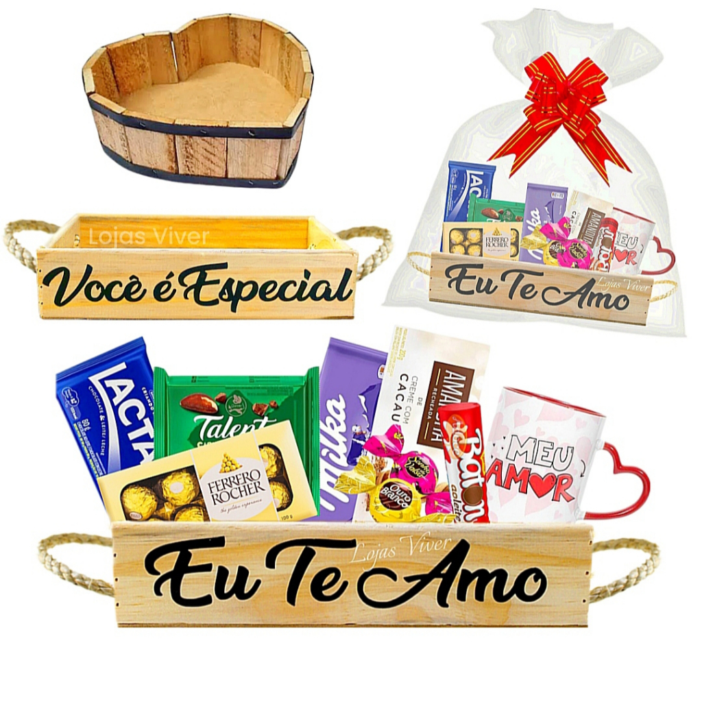 Kit Cesta Retangular + Laço + Saco + Palha em Oferta na Shopee