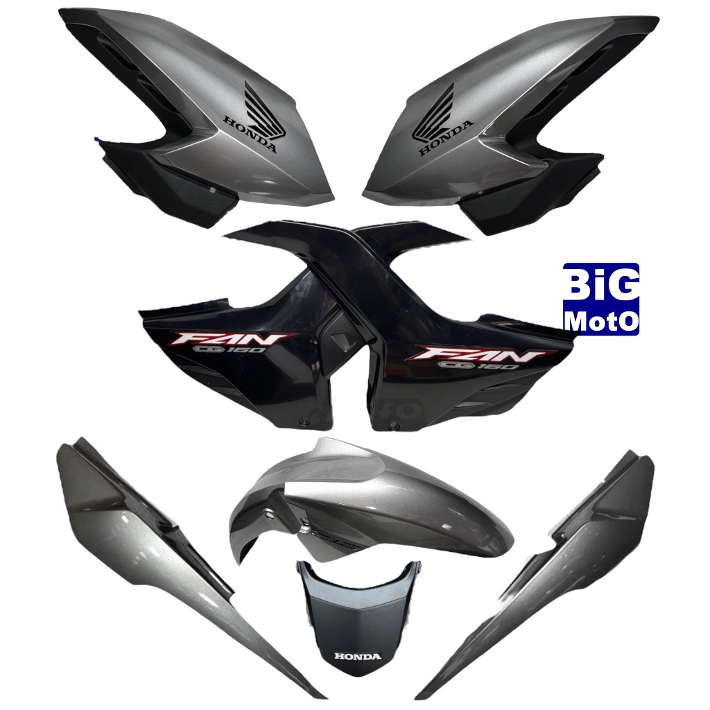 Kit CG Fan 160 2023  Prata Iron Nai - Par Aba do tanque com Complemento + Par Tampa lateral + Paralama+ Rabeta traseira
