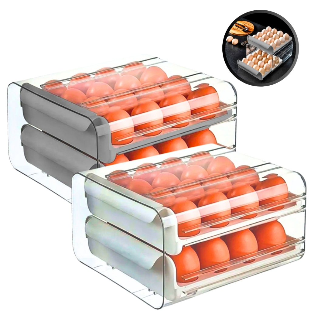 Porta Ovos 32un Gaveta Dupla Cozinha Organizador Geladeira Armazenamento