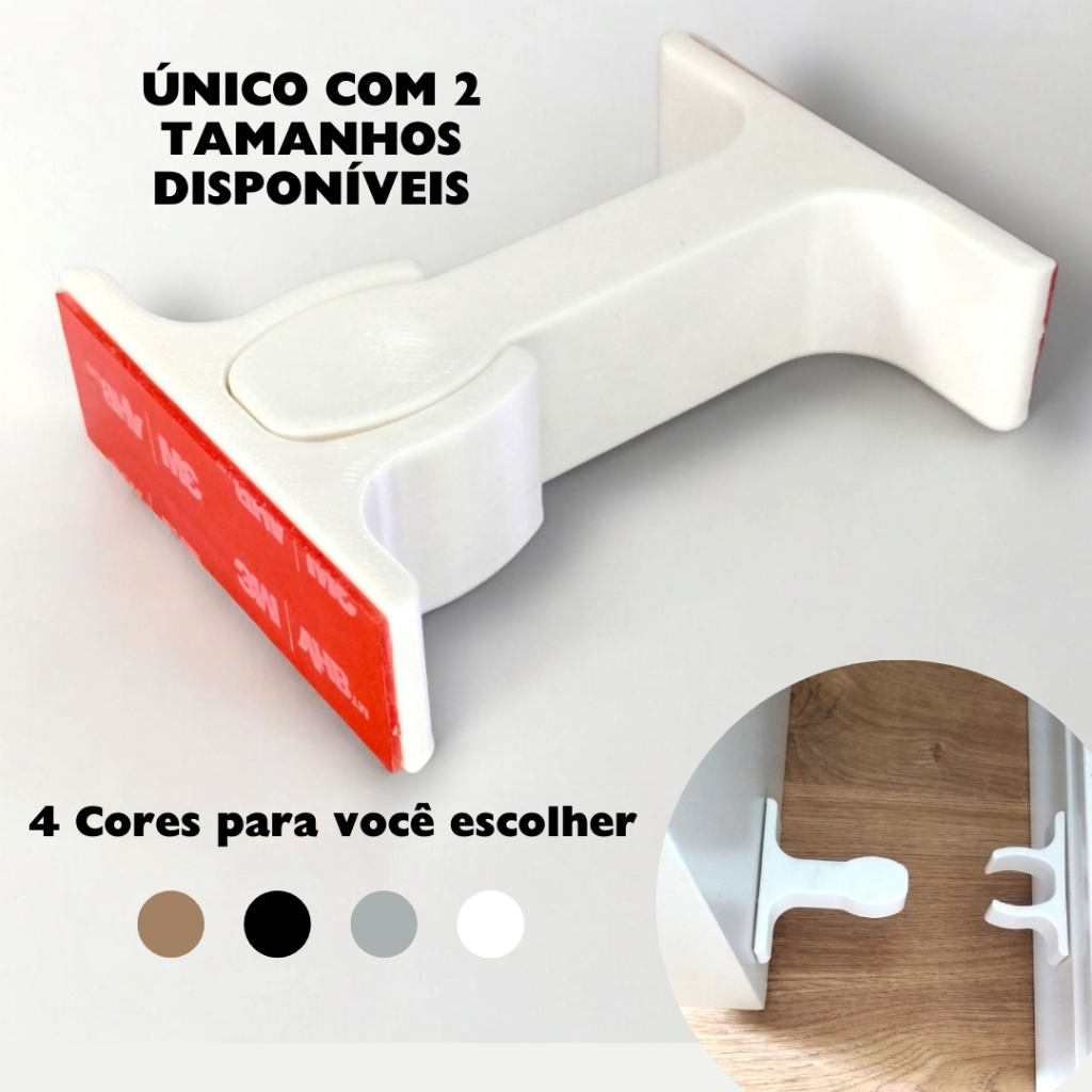 Fixador, Prendedor, Trava para Porta e Parede - Kit com 3 ou 5 pçs - EM DOIS TAMANHOS - Impressão 3D