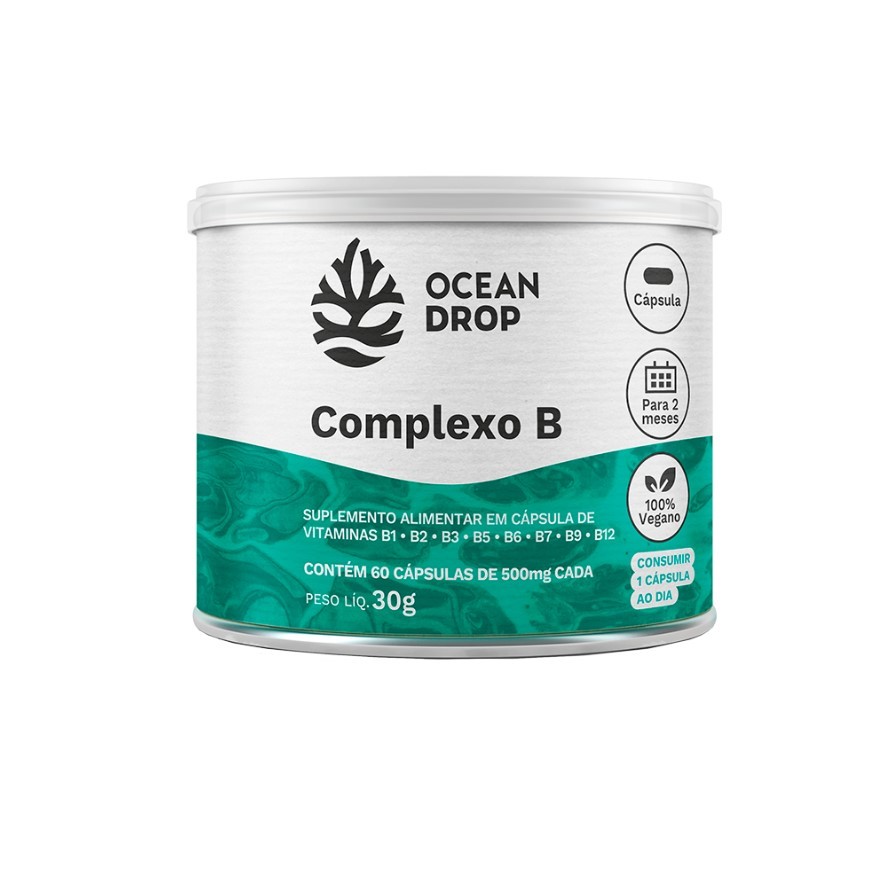 Complexo B 8 Vitaminas 60 Cps B12 Biotina B3 B5 - Ocean Drop VITAMINA B1, B2, B3, B5, B6, B7, B9 e B12