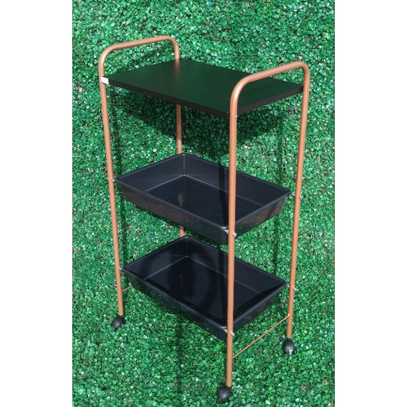 Carrinho Auxiliar Estética 1 tampo 2 Bandejas Rose Gold e Preto