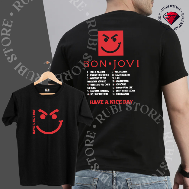 Camiseta Preta Banda Rock Bon Jovi Album Have a Nice Day