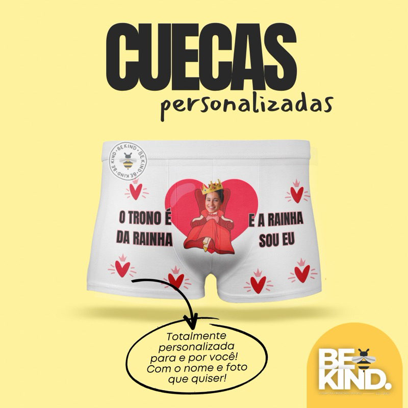 Cueca Boxer Personalizada Foto + Nome + Frases Divertidas | be kind.