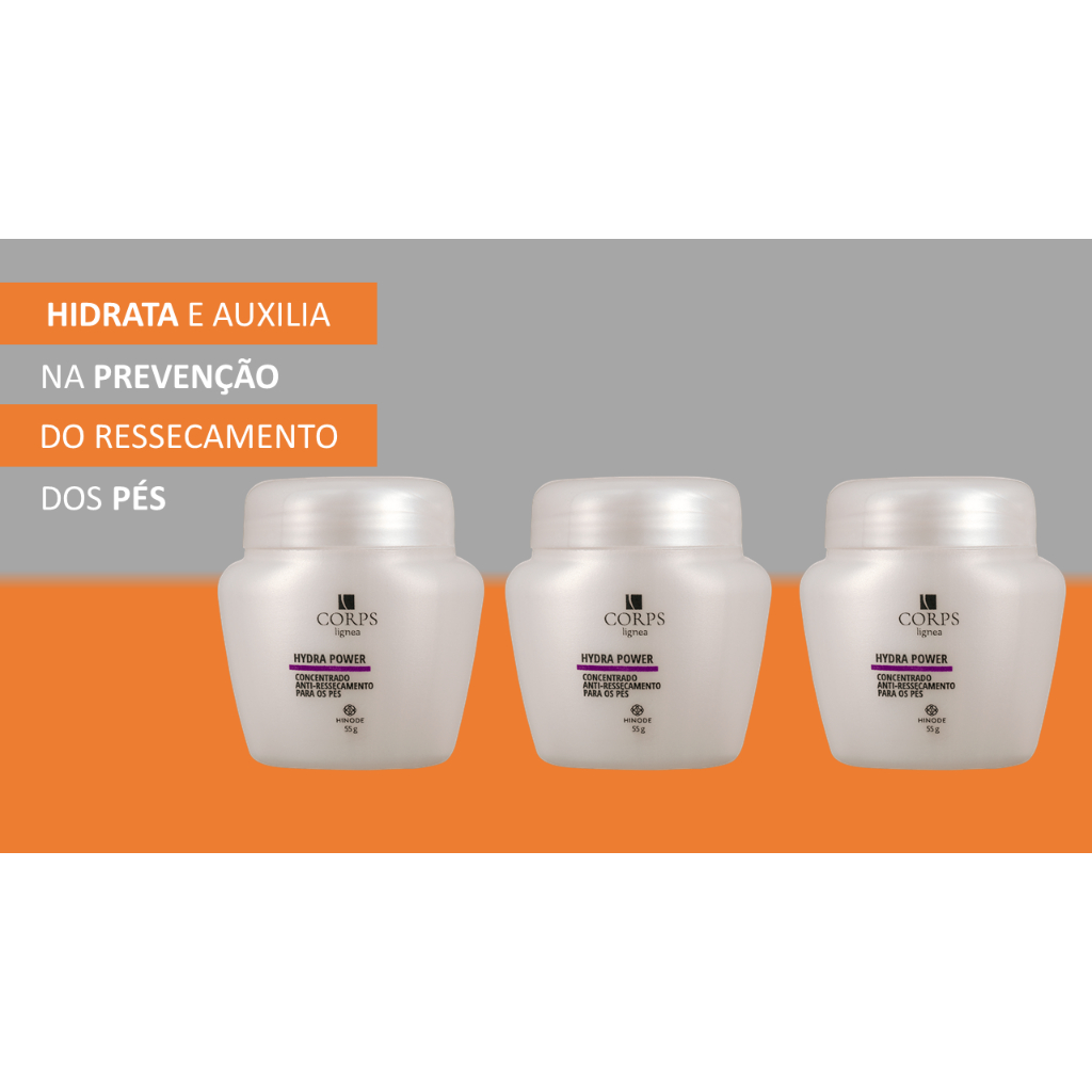 Três Unidades de Concentrado Anti Ressecamento Para Pés Hidra Power Corps Lígnea 55g