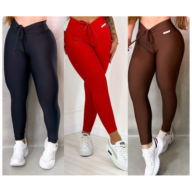 CALÇA Leggings com Cordinha Gringa Moda Fitness Academia Feminina Gym em Oferta na Shopee