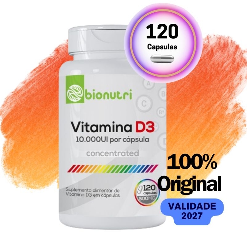 Vitamina D3 10.000 UI 120 Cápsulas 500mg Original Bionutri