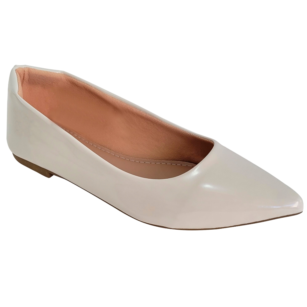 Sapatilha Feminina Bico Fino Elegante Confortável Verniz Rasteirinha Branca Casual Discreta