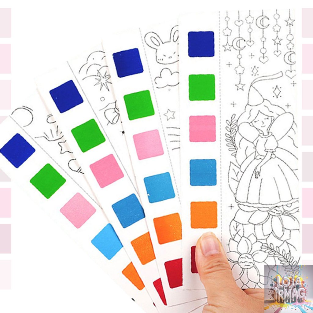 Livro para Colorir com Aquarela de Bolso com Pincel 15 Folhas Pintura com Agua Notas para Colorir