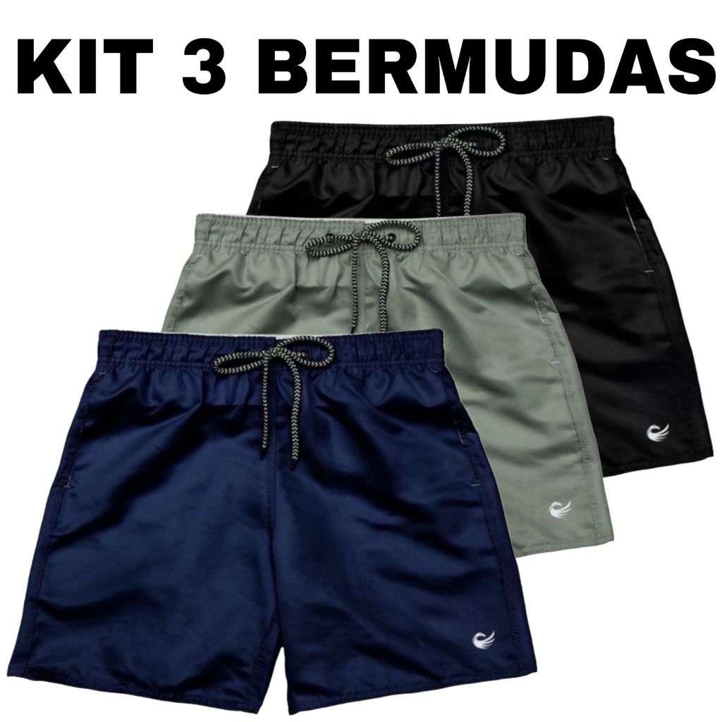 KIT 3 BERMUDAS MASCULINA ACADEMIA SHORT TACTEL TREINO HS