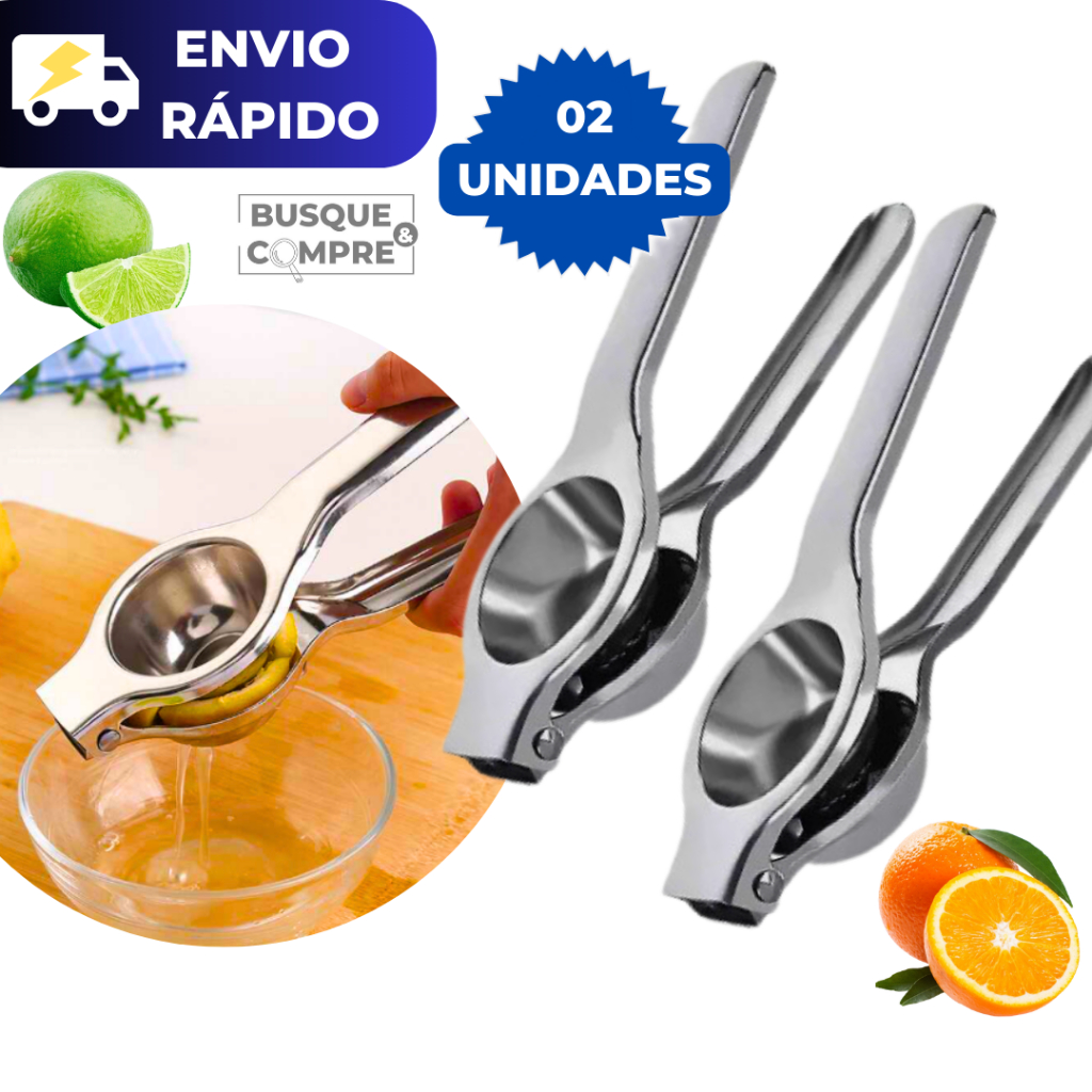 Kit 2 Espremedores de Limão Prático Manual Espremedor Suco Sucos Limonada em Aço Inox Resistente