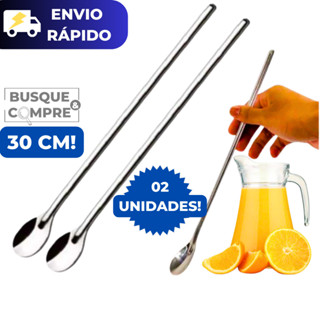 2 Colheres Grandes de 30cm Colher para Sucos Drinks Milkshakes Bebidas Aço Inox para Cozin...
