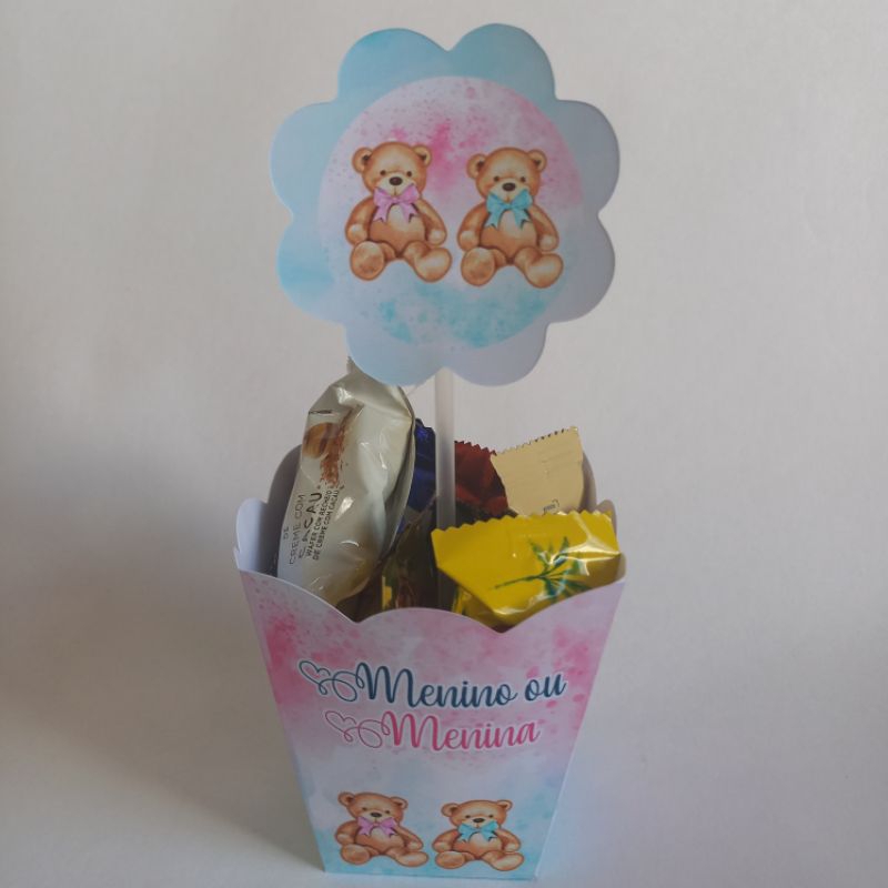 10 centro de mesa personalizados ursinhos  chá revelação / cachepot / lembrancinha