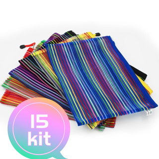 15 Unidades Estojo Multiuso Bolsinha Nylon Colorido Necessaire Promoção em Oferta na Shopee