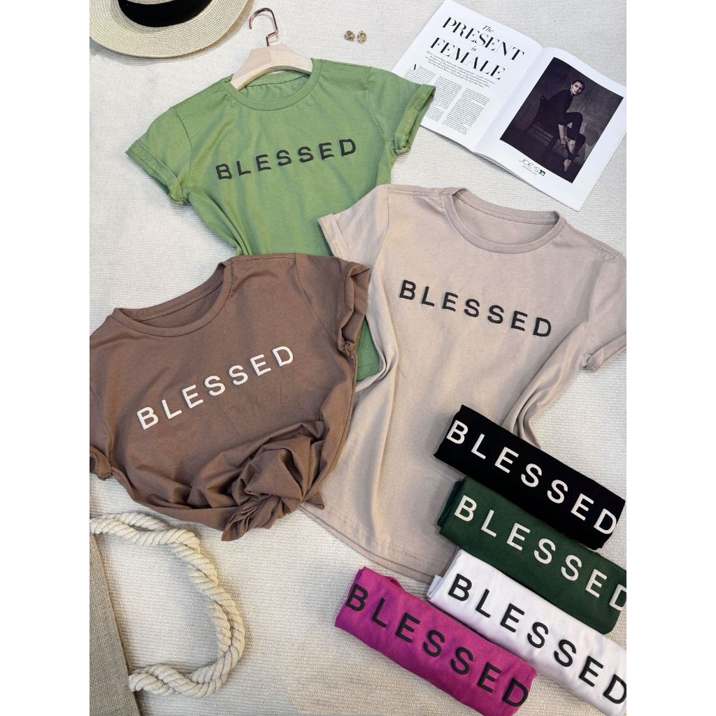 camiseta tshirt feminina manga curta algodão 100 % Gola careca sempre com estampa BLESSED em Oferta na Shopee