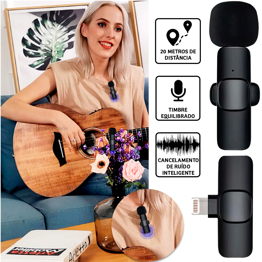 Microfone Lapela Sem Fio  K9 Compativel Com iPhone e Tipo C Para Vlog Android e IOS em Oferta na Shopee