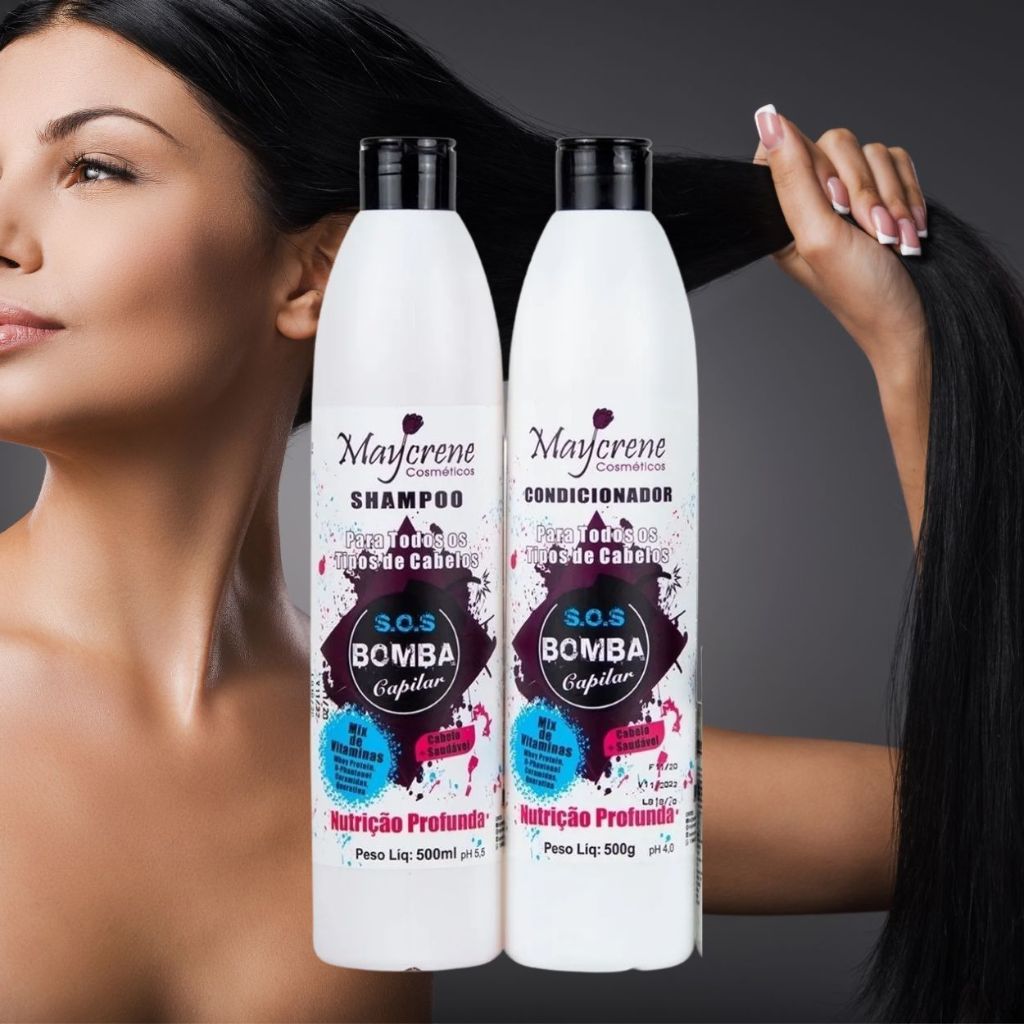 Kit SOS Bomba Crescimento Nutrição Profunda Maycrene 2X500ml ( Shampoo + Condicionador )