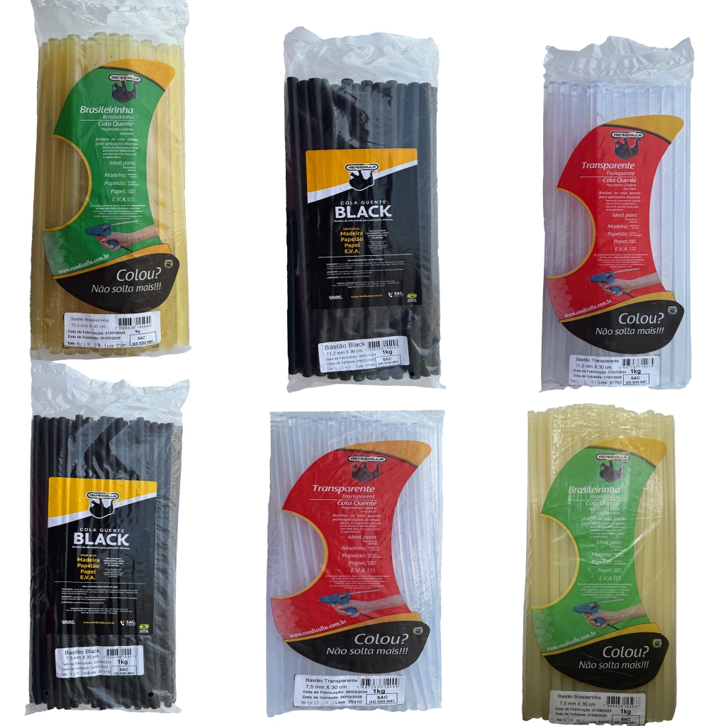 Bastão de Cola Quente Rendicolla 7,5 mm / 11,2 mm x 30 cm - Amarelo Transparente e Preto - 1 kg / 500 g em Oferta na Shopee