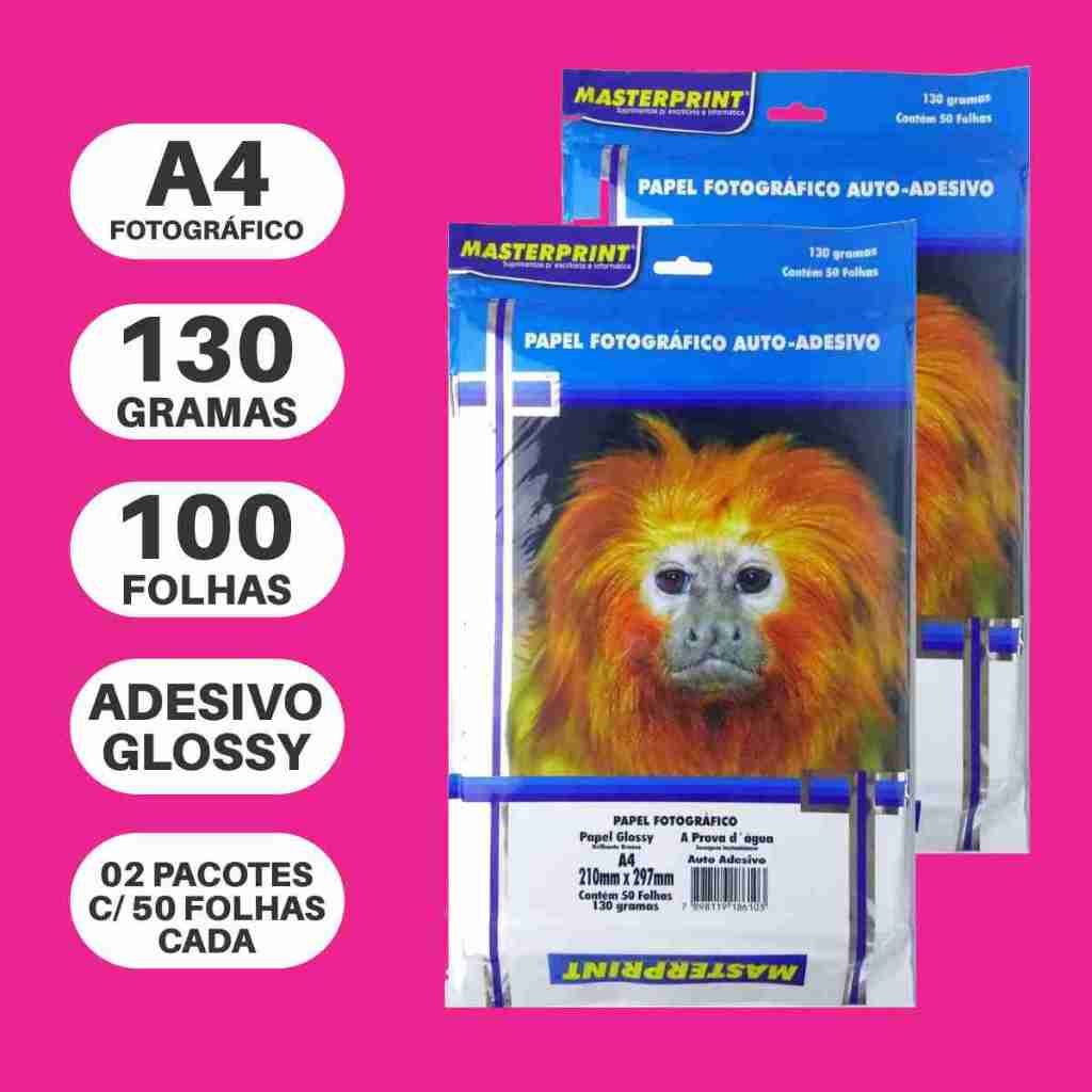 Papel Fotográfico ADESIVO 130G Glossy A4 Kit 100 Folhas Brilho em Oferta na Shopee