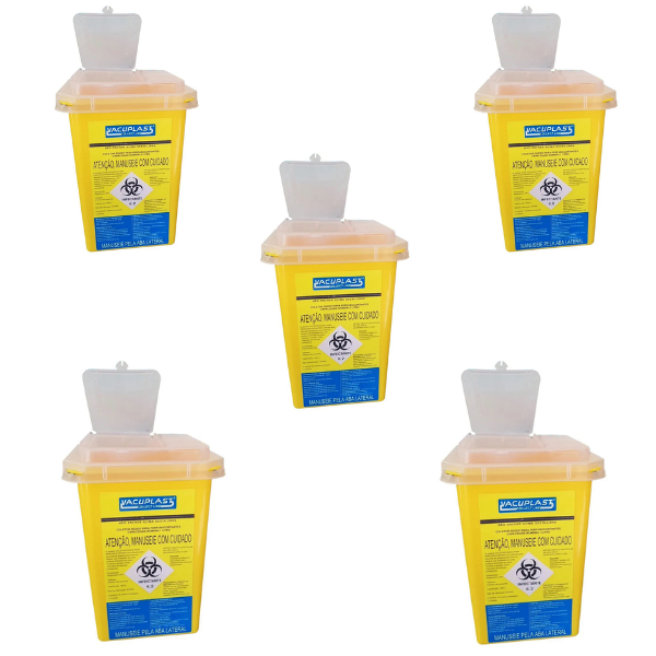 5 Coletores Plástico Rígido Perfuro Cortante Cralplast 1 Litro