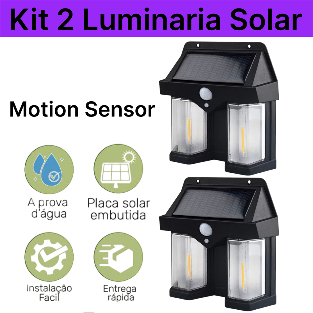 Kit 2 Luminaria Moderna Arandela Led Solar Tipo Retro De Parede Externa Jardim Escadas