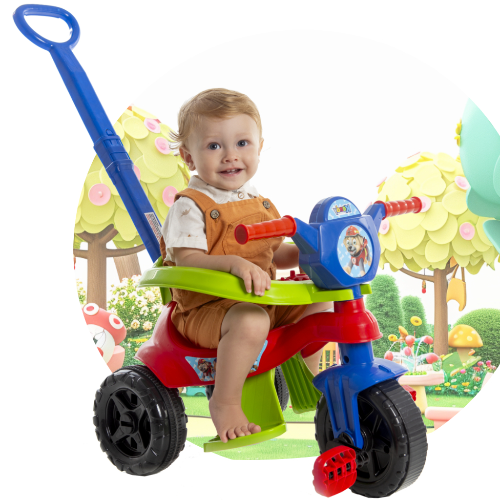 Triciclo Menino Completo Uso de 1 Até 3 Anos - Pedal Protetor Empurrador - Certificado Inmetro em Oferta na Shopee