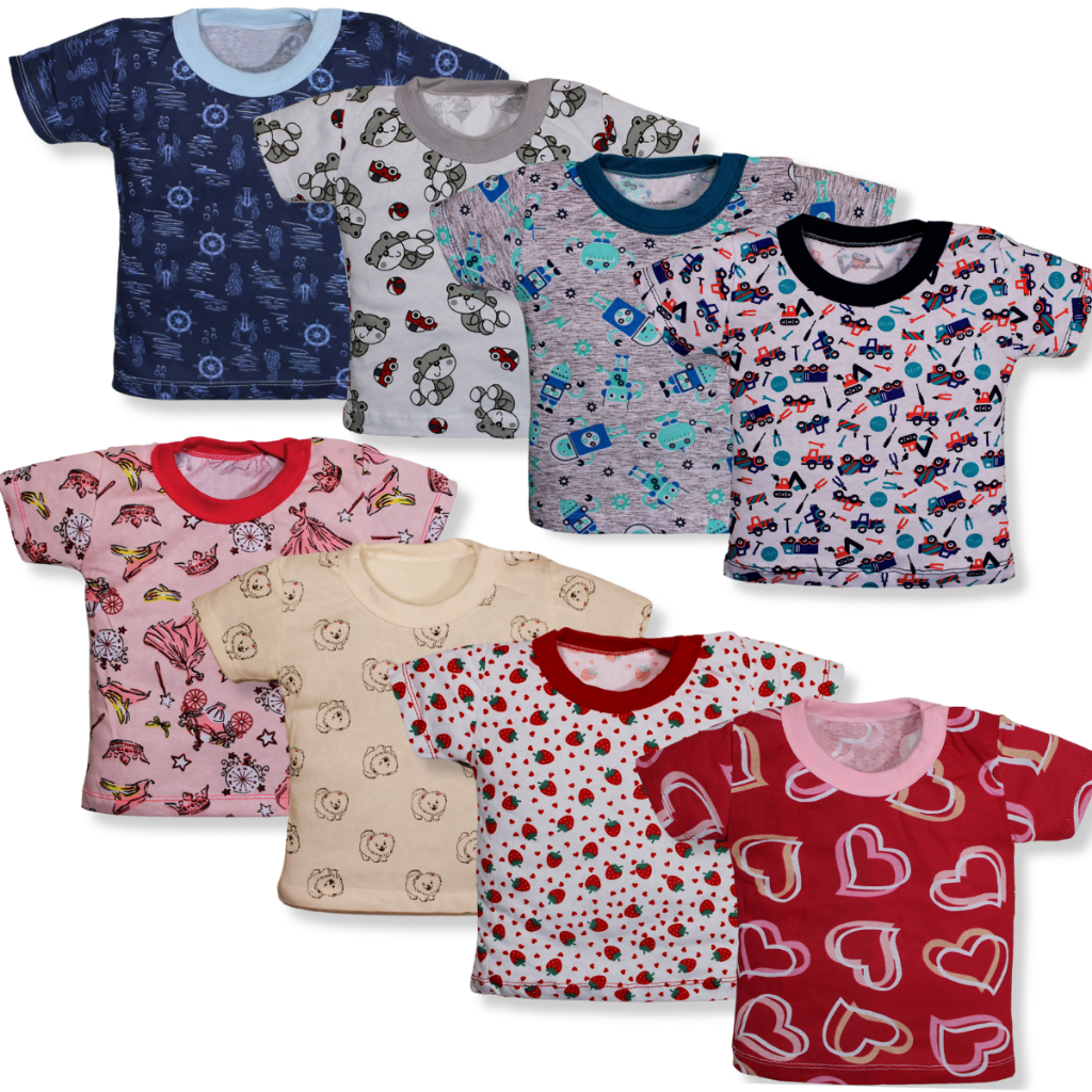 Kit 4 Pçs Camiseta Infanti Bebe Estampada 100% Algodão Menino E Menina