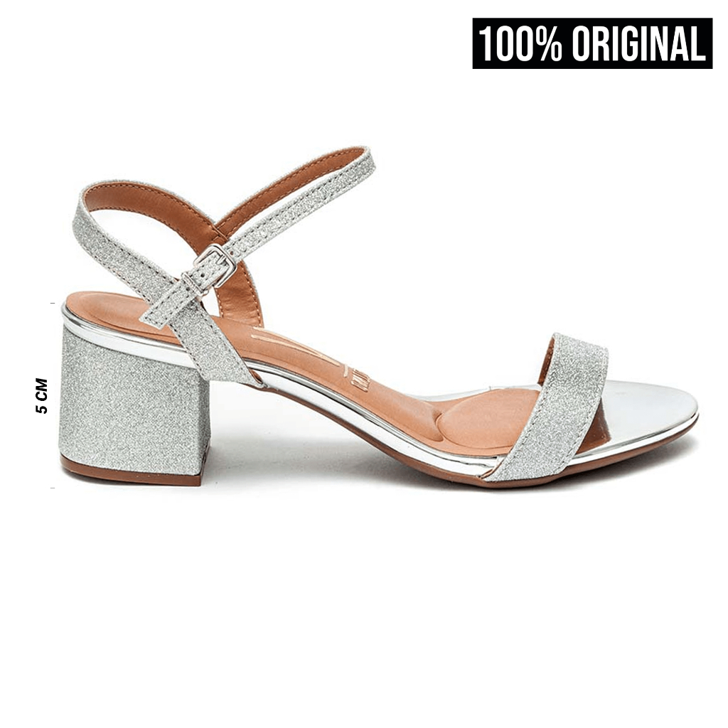 Sandália Feminina Vizzano Salto Bloco Baixo Grosso Metalizada Prata Com Fivela Conforto 6291.900