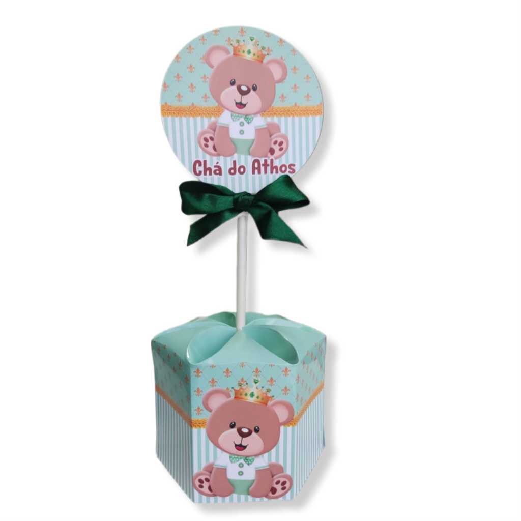 10 Unidades Centro de Mesa Ursinho Príncipe Verde Personalizado - ENFEITE FESTA ANIVERSÁRIO INFANTIL