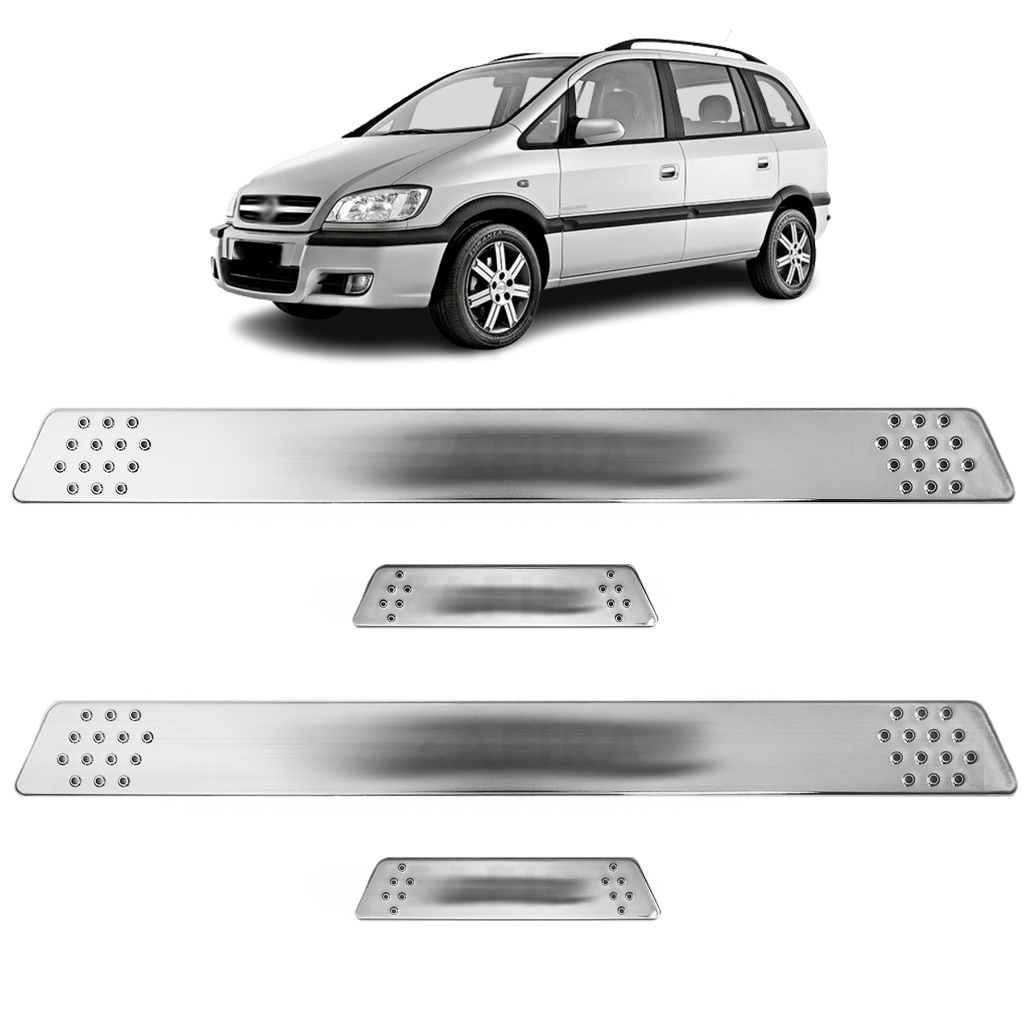 Jogo de Soleira Cromado Porta Lateral Escovado Personalizado Zafira 2001 á 2012 Aplique com Antiderrapante nas Laterais