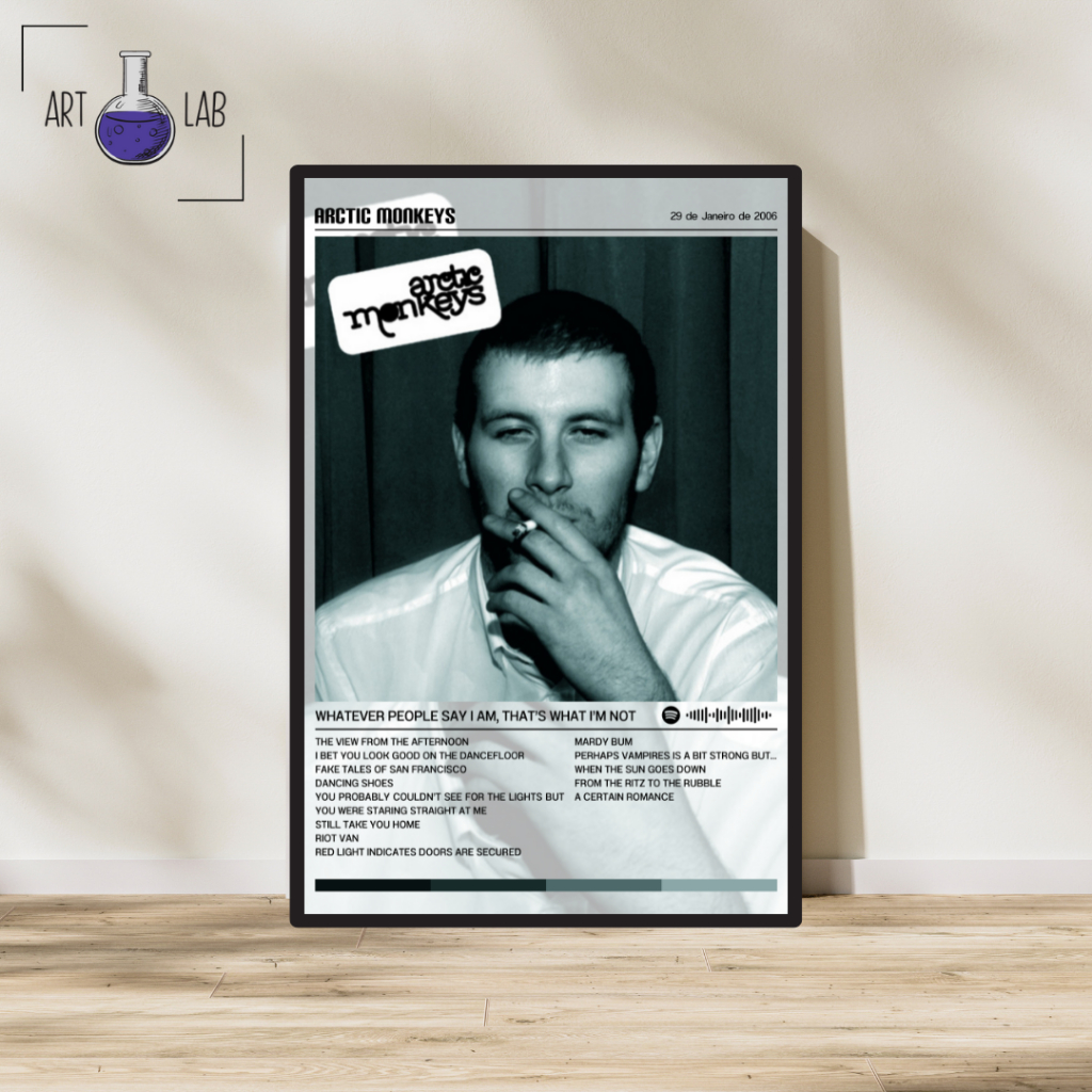 Quadro decorativo Arctic Monkeys - Whatever People Say I Am, That's What I'm Not álbum moldura e vidro Spotify