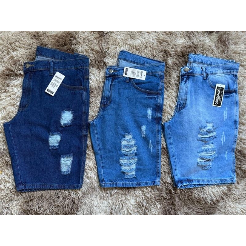 KIT 3 Bermuda Masculina Rasgada Jeans Destroyers em Oferta na Shopee