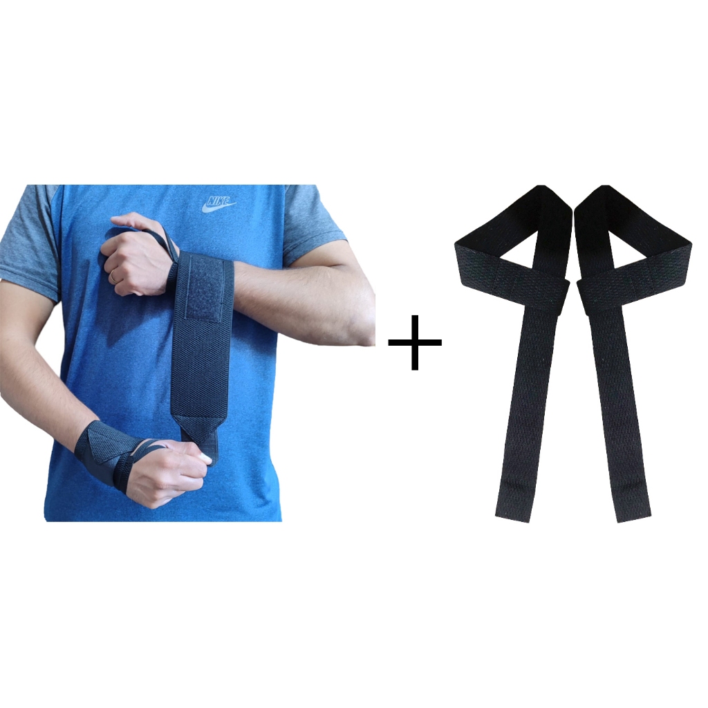 Kit Treino Munhequeira Profissional Crossfit Hipertrofia + Tala Comprida Algodão Musculação Promoção