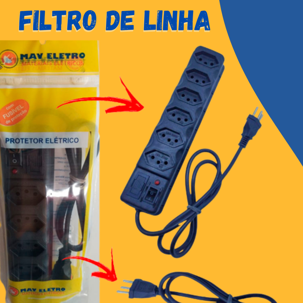 Filtro de Linha 3, 4, 5 e 6 Tomadas Extensão Elétrica Régua Elétrica Chave Liga e Desliga e Fusível