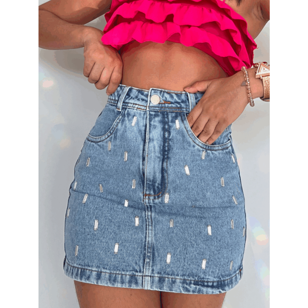 Saia jeans com brilho